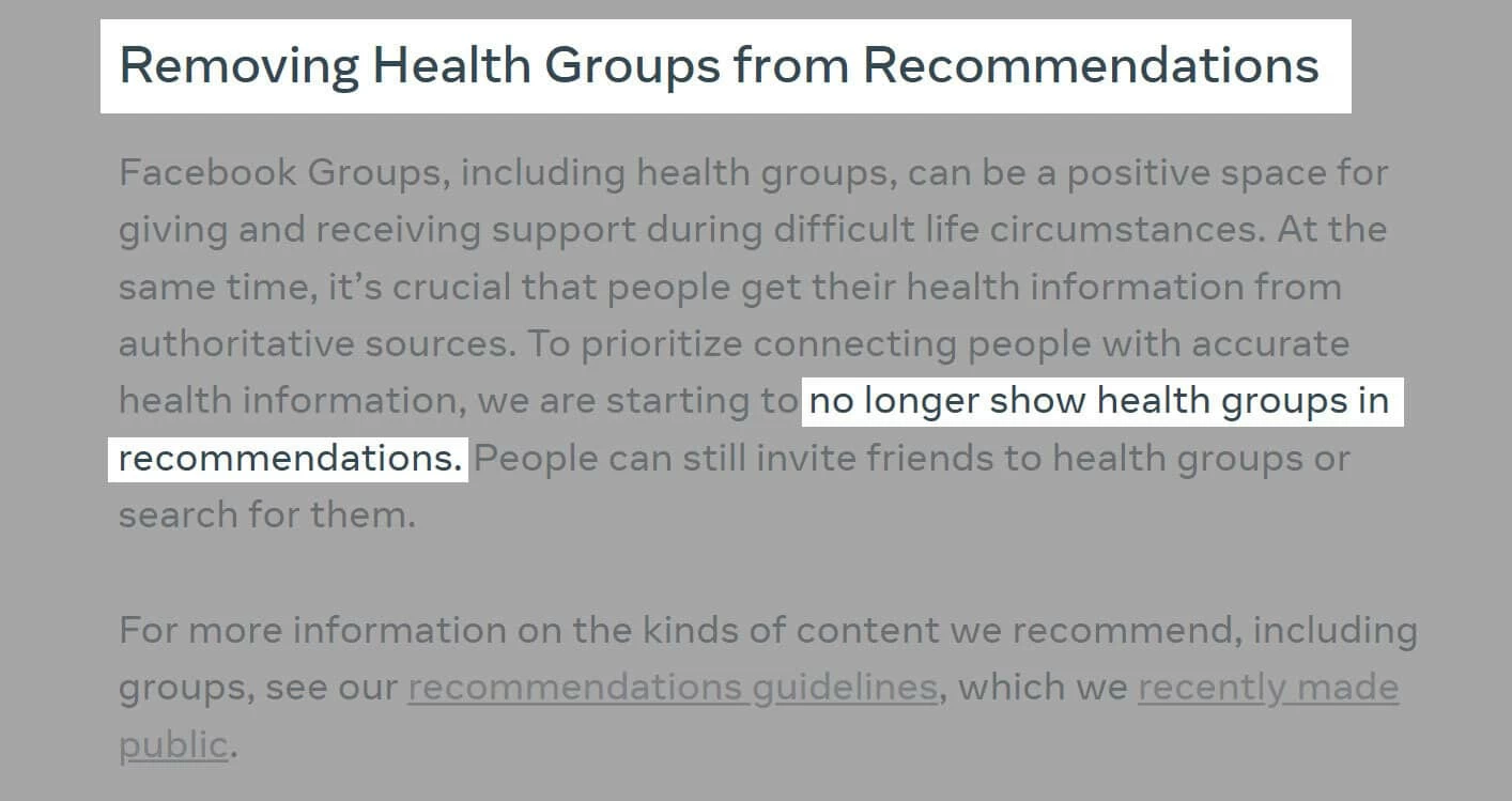 Facebook Removing Health Groups From Recommendations - Coach Foundation